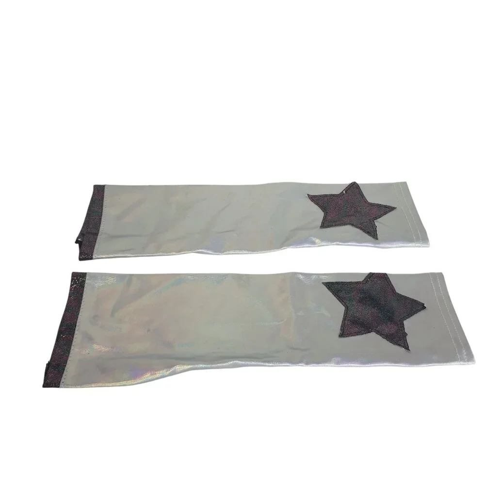 Claire's Silver Fingerless Gloves Arm Warmers Holographic Black Star Design
